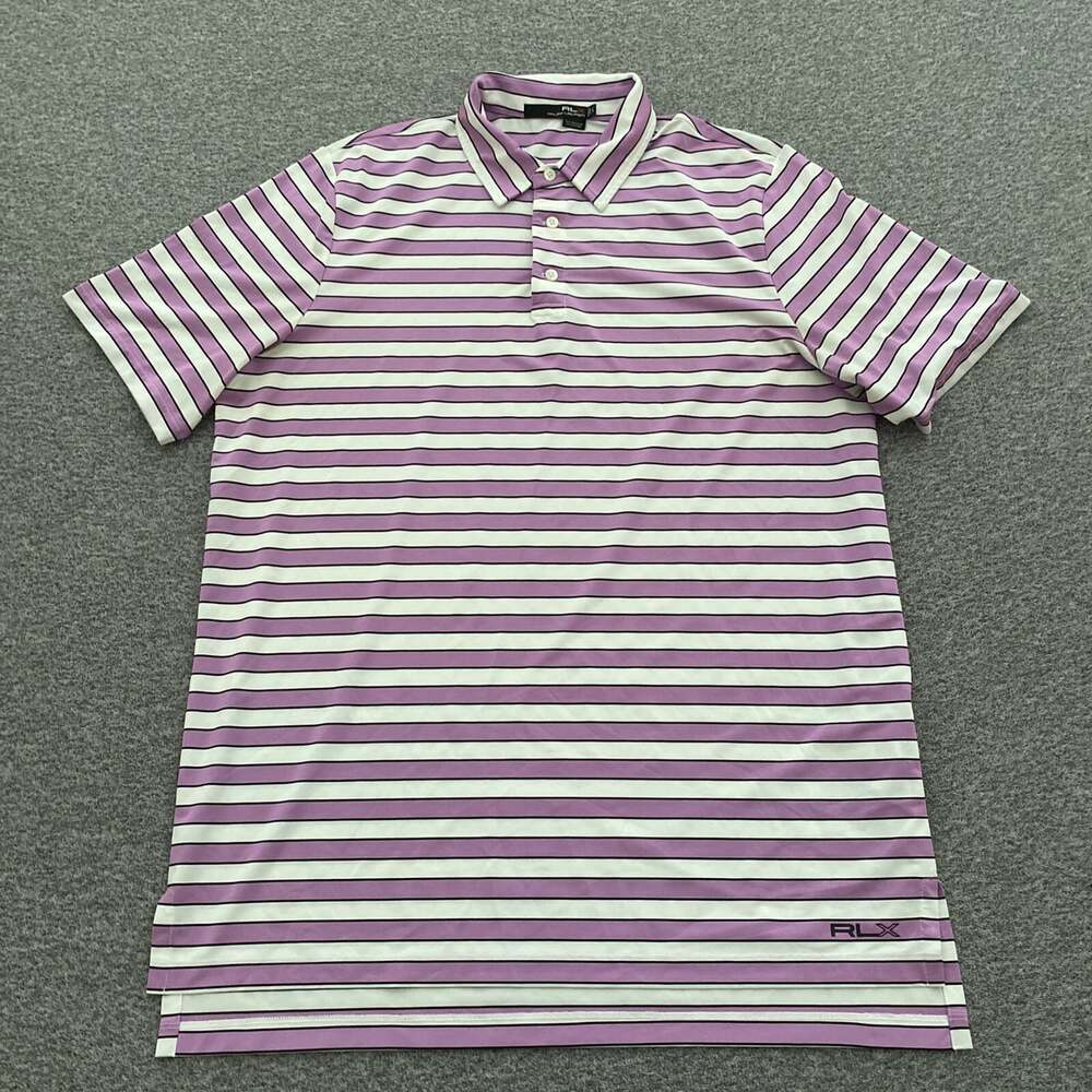 RLX Ralph Lauren MEN’s Large Short Sleeve Collared Striped Summer Polo Shirt